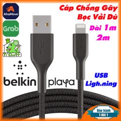 Cáp Lightning BELKIN PLAYA Nylon Braided MFi 1m/2m Dây Dù Chống Gãy