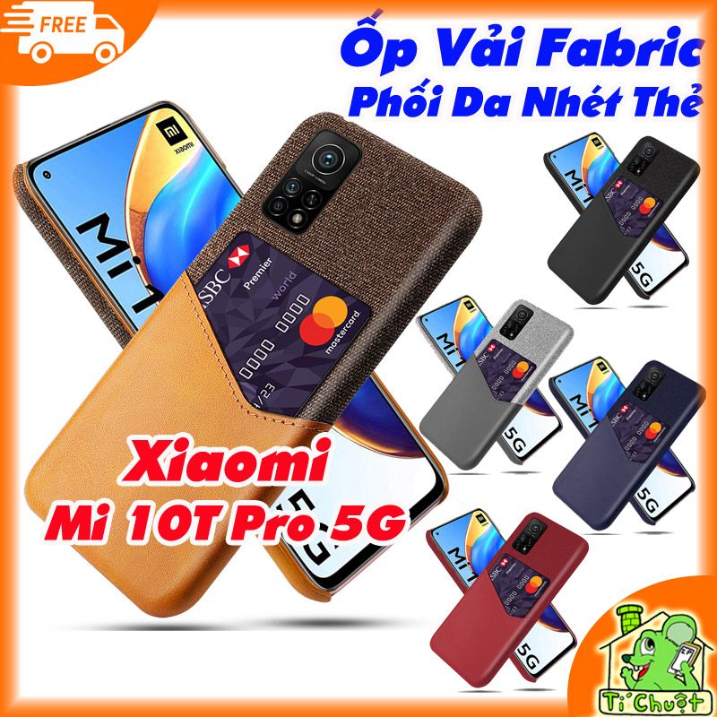Ốp Lưng Xiaomi Mi 10T/ 10T PRO 5G Vải Fabric Phối Da Nhét Tiền Thẻ ATM