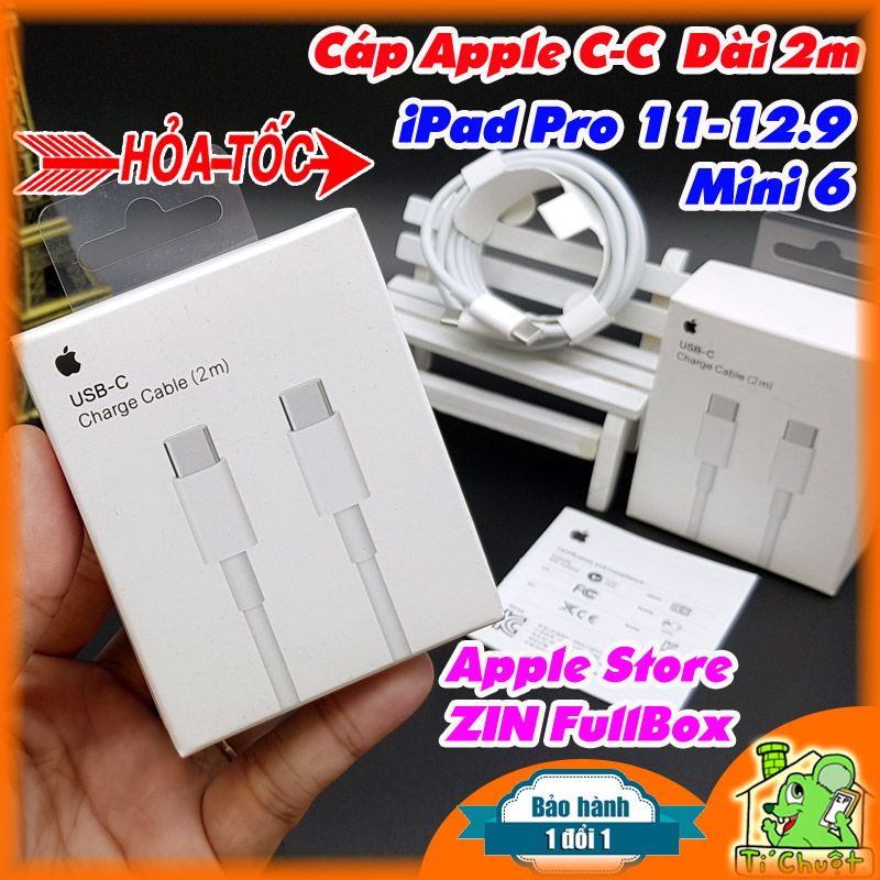 Cáp Apple C-C iPad Pro 11/ 12.9/ Macbook Dài 2m FULLBOX ZIN Chính Hãng