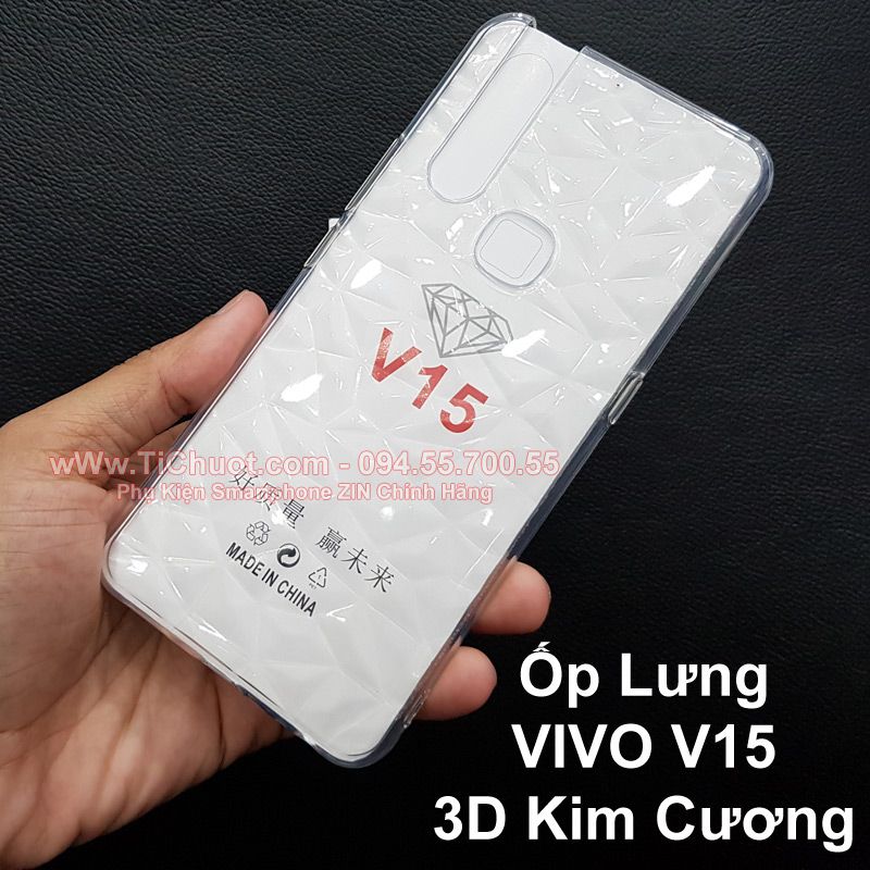 Ốp lưng VIVO V15 dẻo vân 3D kim cương trong suốt