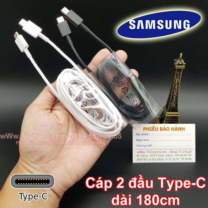 Cáp Samsung 180cm 2 đầu Type-C Note 10, A70, A80... ZIN Chính Hãng