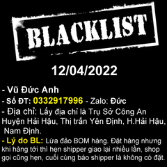 Blacklist - Vũ Đức Anh 0332917996 lừa đảo đặt hàng