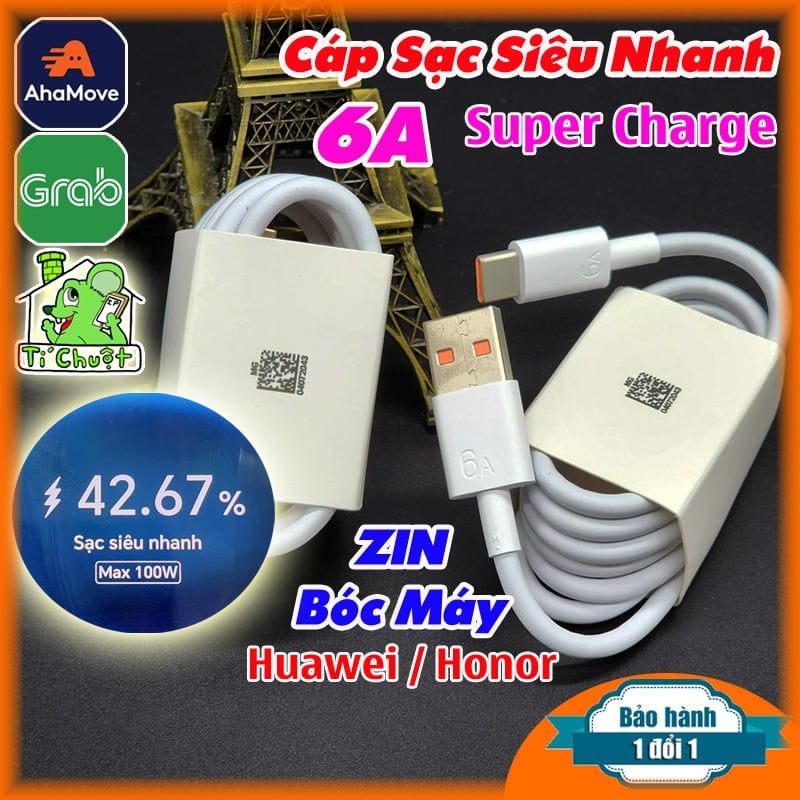 Cáp Sạc Siêu Nhanh 6A Huawei Honor SuperCharge Lõi Màu Cam ZIN Chính Hãng