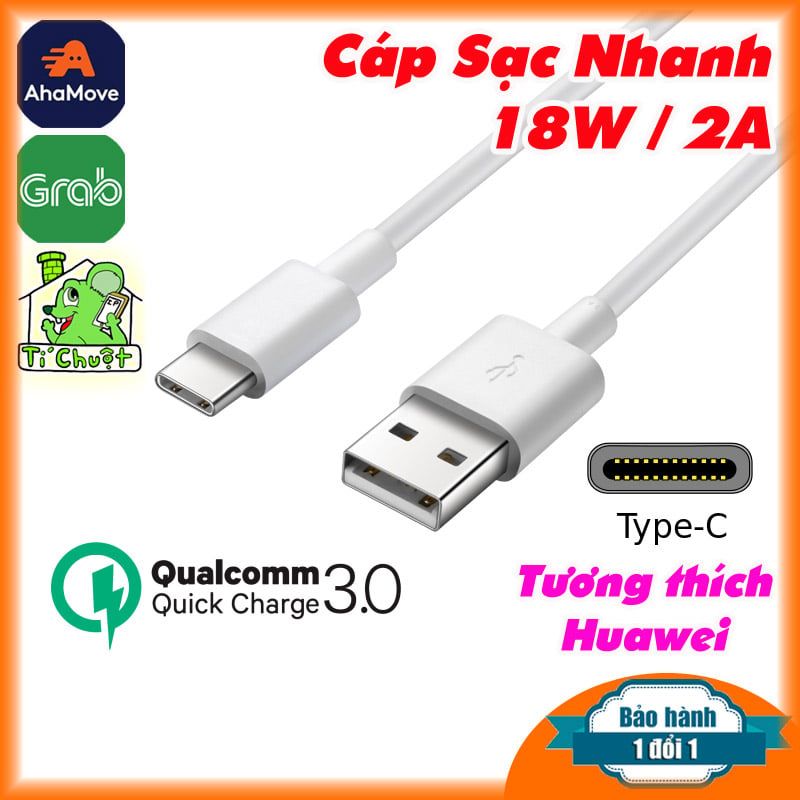 Cáp Sạc Nhanh USB Type-C 18W 2A dài 1m ZIN Chính Hãng Tương Thích Huawei