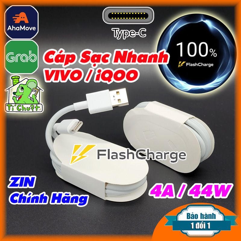 Cáp Sạc Nhanh Flash Charge 4A 44W VIVO / iQOO USB Type-C ZIN Chính Hãng
