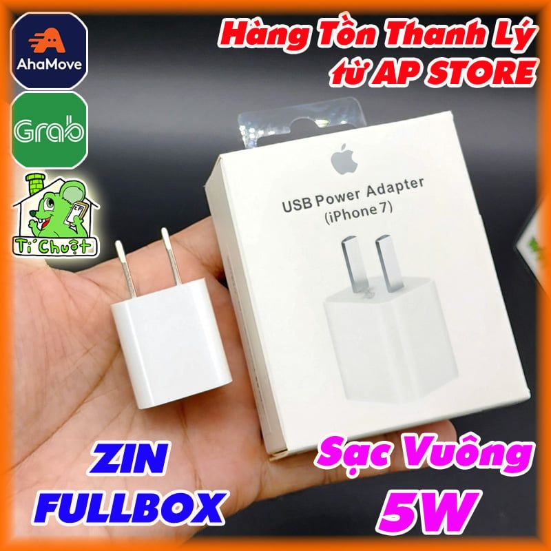 Sạc iPhone 5W Vuông Chấu Dẹt APPLE STORE FULLBOX ZIN Chính Hãng A1385