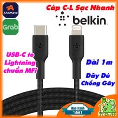 Cáp C-L BELKIN Boost Charge 100cm USB-C to Lightning MFi Dây Dù Chống Gãy ZIN Chính Hãng