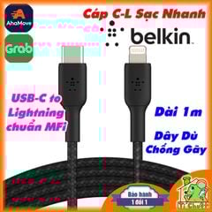 Cáp C-L BELKIN Boost Charge 100cm USB-C to Lightning MFi Dây Dù Chống Gãy ZIN Chính Hãng
