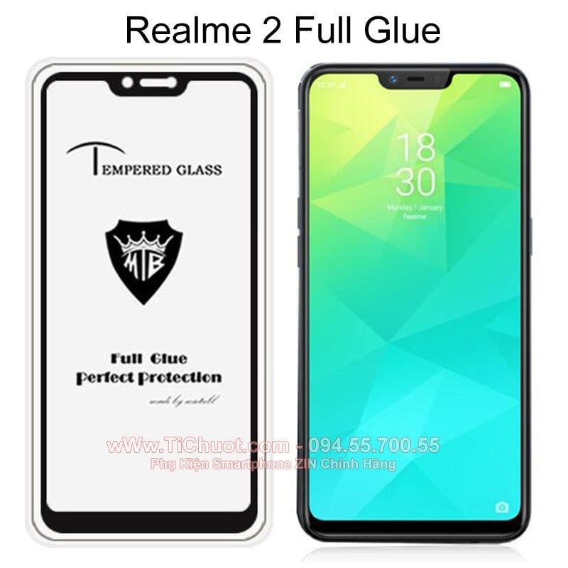 Kính CL Realme 2 FULL Màn,FULL KEO Silicon