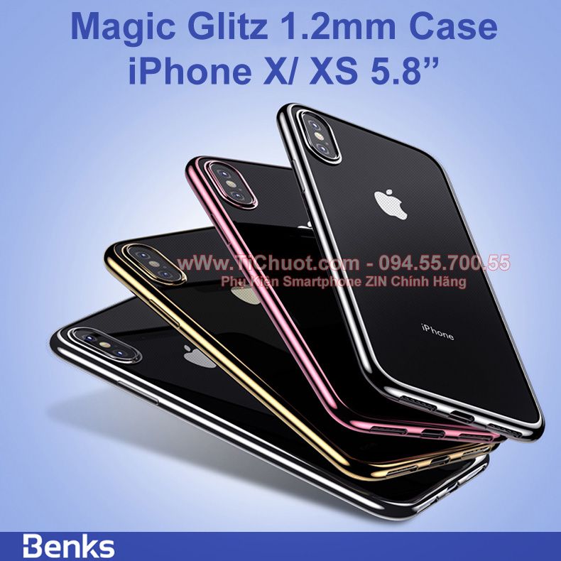 Ốp lưng iPhone X/ XS Benks dẻo trong viền xi màu Magic Glitz