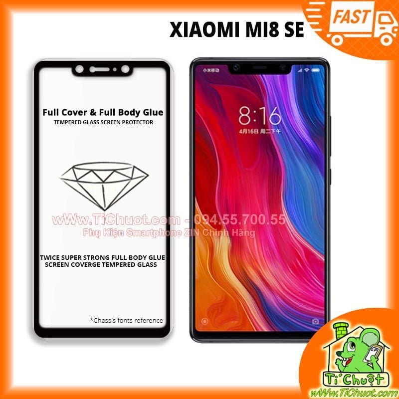 Kính CL Xiaomi MI 8 SE FULL màn, FULL KEO Silicon