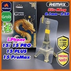 Kính CL iPhone 15/ 15 Plus/ 15 PRO/ 15 PRO MAX Cường Lực Remax Siêu Mỏng 0.1mm-9H-2.5D