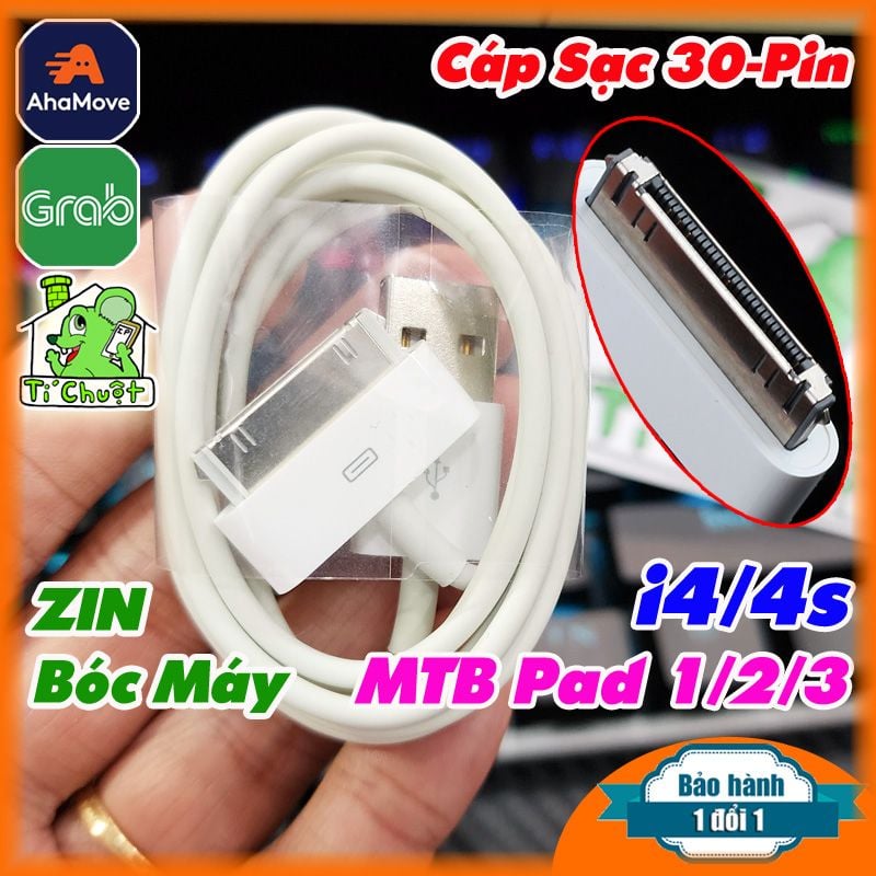 Cáp iPhone 4/ 4S, Máy Nghe Nhạc iPod, iPad 1/ 2/ 3 30 pin ZIN Máy Chính Hãng