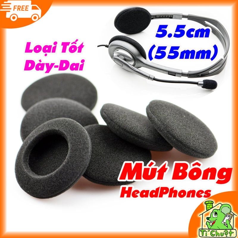 Mút bông bọc tai nghe lớn 5.5cm 55mm vừa Headphone 5-6cm