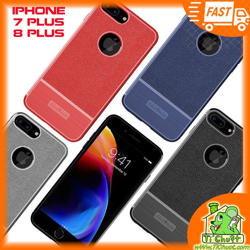 Ốp Lưng iPhone 7 Plus/ 8 Plus Dẻo Vân Da Phay Xước Chống Sốc