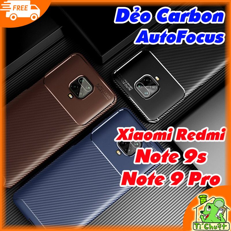 Ốp Lưng Xiaomi Redmi Note 9s, Note 9 Pro AutoFocus Vân 3D Carbon Chống Sốc