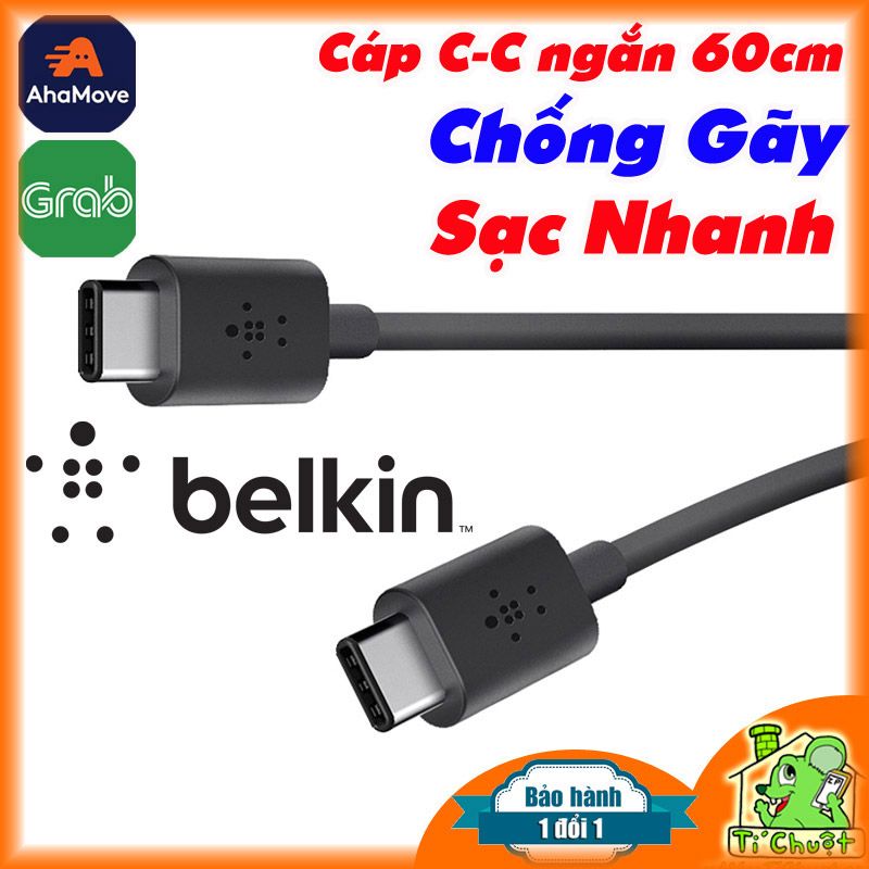 Cáp BELKIN C-C ngắn 60cm 2 đầu Type-C ZIN Chính Hãng