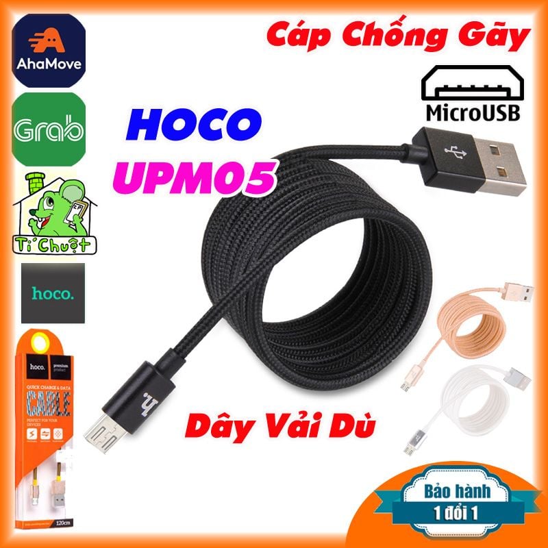 Cáp HOCO UPM05 Micro USB Chống Gãy Quấn Vải Dù Đầu Bọc Nhôm