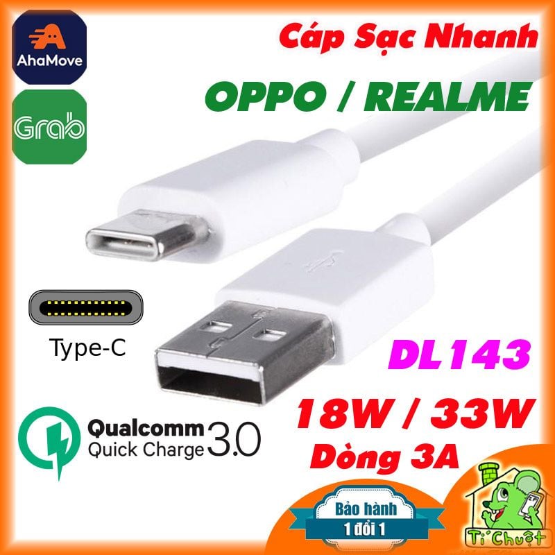 Cáp OPPO Sạc Nhanh DL143 18W/33W 3A Type-C ZIN Chính Hãng