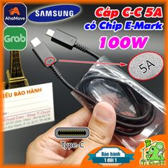 Cáp Samsung C-C 5A Sạc Nhanh 100W 2 đầu Type-C có chip e-Mark