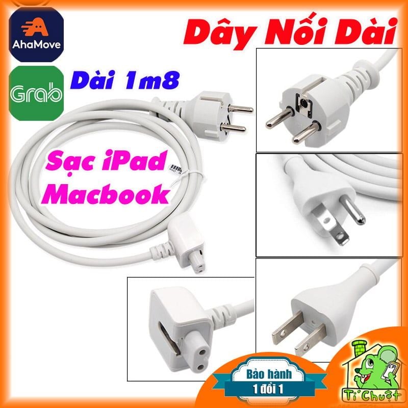 Dây Cáp Nguồn Nối Dài 1.8m Kèm Đầu Nối Cho Sạc Macbook-iPad