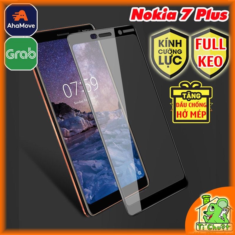 Kính CL Nokia 7 Plus FULL Màn, FULL KEO Silicon