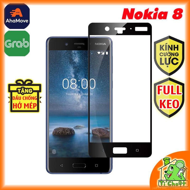 Kính CL Nokia 8 FULL Màn, FULL KEO Silicon