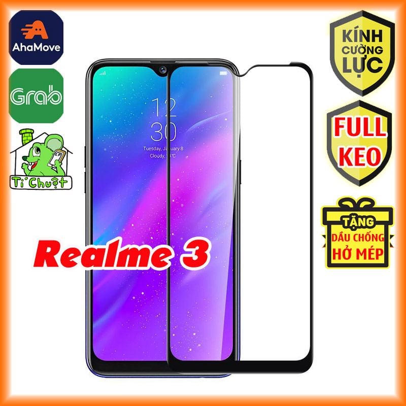 Kính CL REALME 3 Cường Lực 2.5D FULL Màn, FULL KEO Silicon