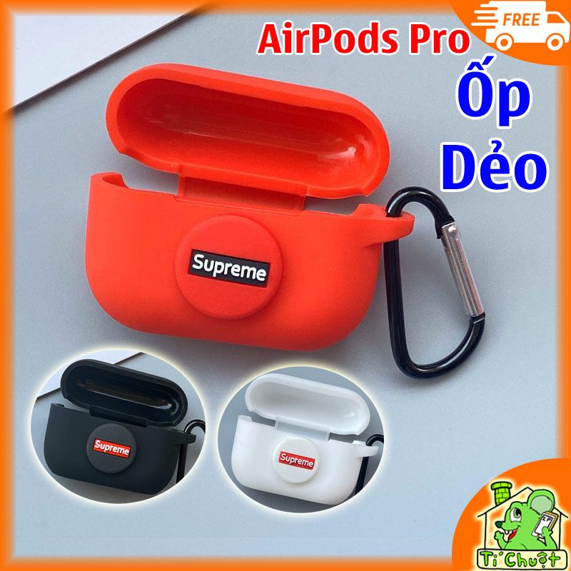 Bao Ốp AirPods Pro Silicon Dẻo Logo Supreme (có tặng móc khóa)