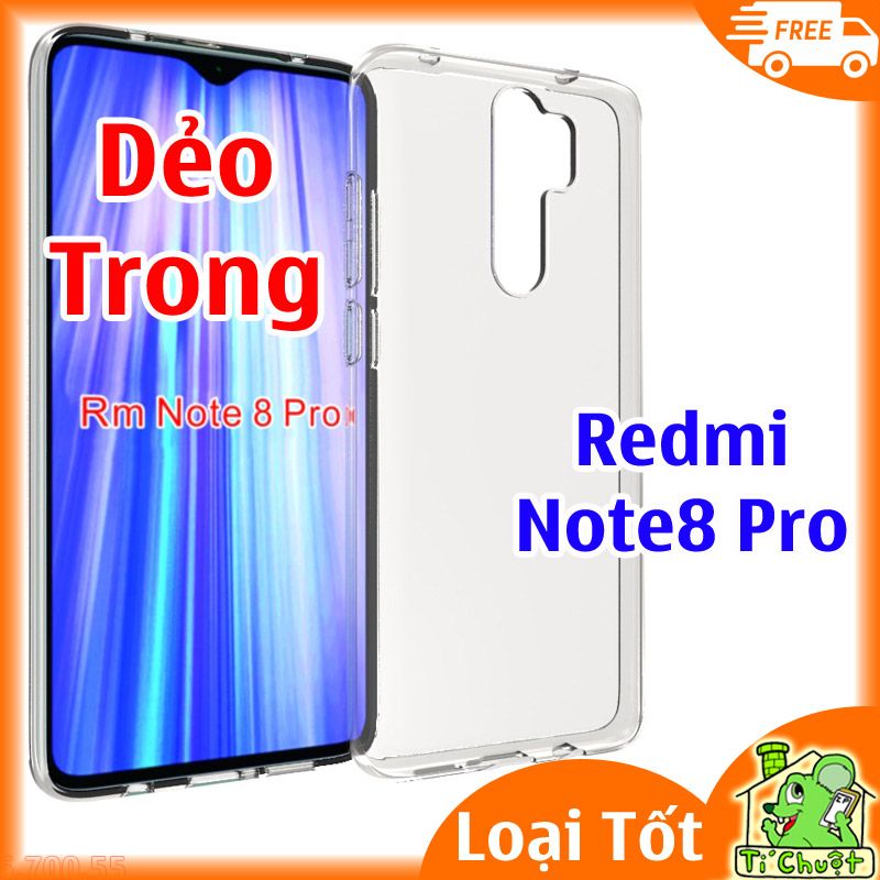 Ốp lưng Xiaomi Redmi Note 8 Pro Silicon Loại Tốt Dẻo Trong Suốt