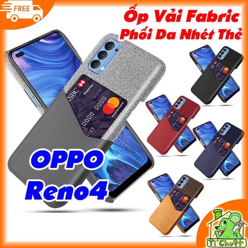 Ốp Lưng OPPO Reno4 Vải Fabric Phối Da Nhét Tiền Thẻ ATM