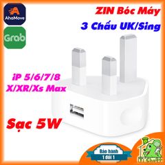 Sạc iPhone 5w Chân Cắm 3 chấu ZIN Chính Hãng Bóc Máy