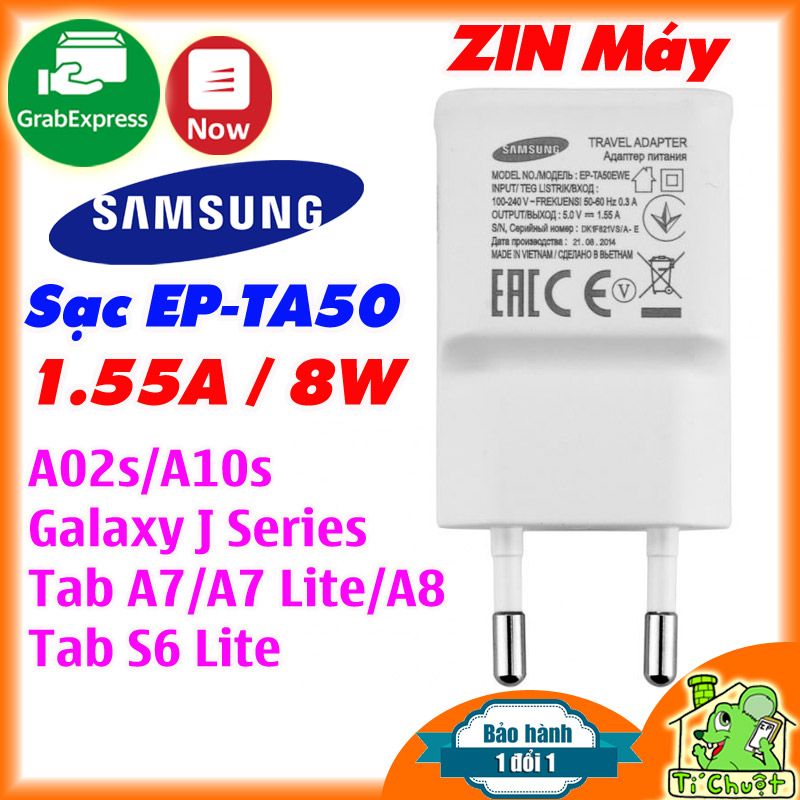 Củ Sạc Samsung 1.55A EP-TA50 8W ZIN Chính Hãng Galaxy J Series- A02s/A10s- Tab A7/ A8/ S6 Lite