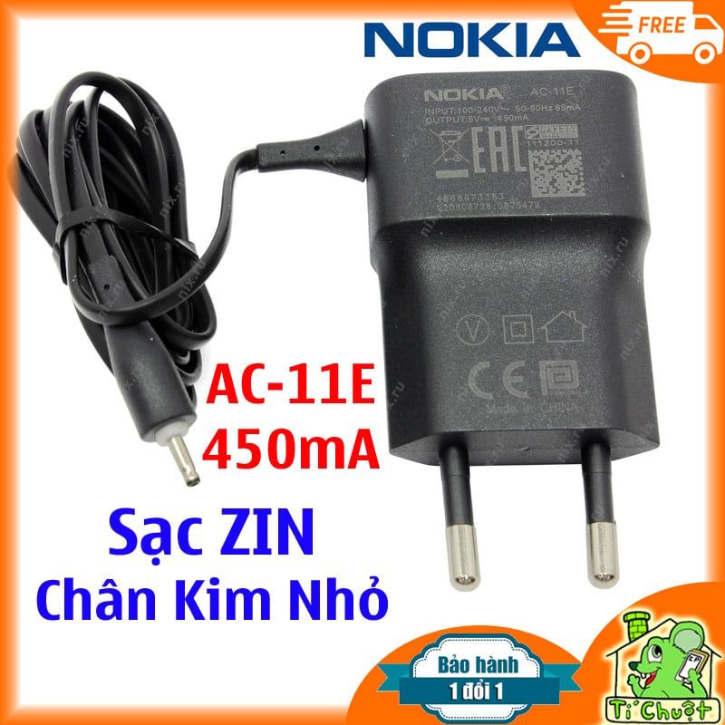 Sạc Nokia chuôi nhỏ AC 11E 450mA chân kim dài 1m5 ZIN Chính Hãng