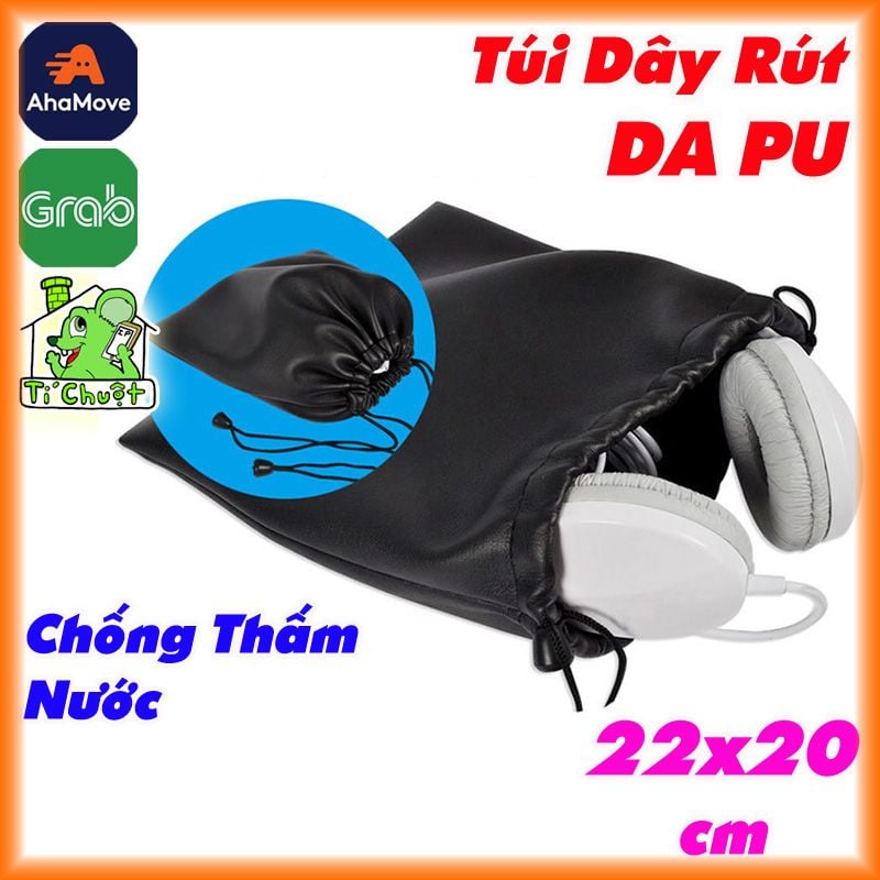 Túi Dây Rút Da PU Chống Thấm Nước Đựng Tai Nghe, Phụ Kiện Điện Thoại, Pin Sạc Dự Phòng