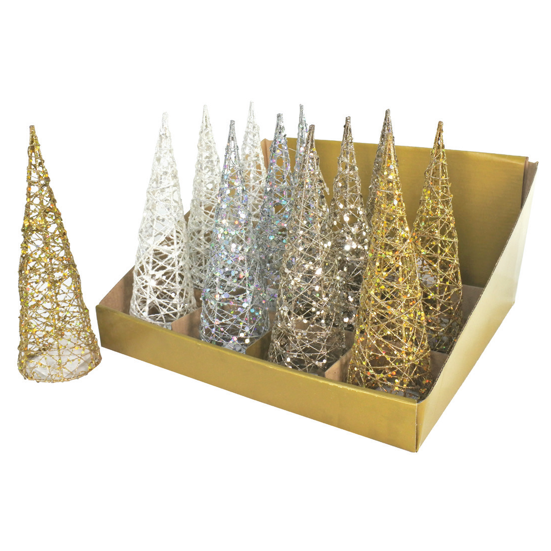 GLITTER WIRE CONE TREE 20cm 4asst Uncle Bills XD0117