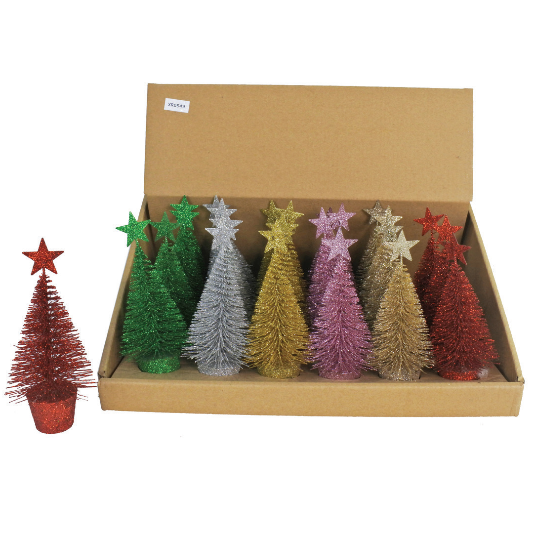 GLITTER TREE RAINBOW MIX 14.5cm 6asst Uncle Bills XD0115