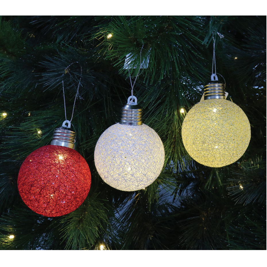 LED COTTON STRING BAUBLE 80mm 3asst Uncle Bills XD0205