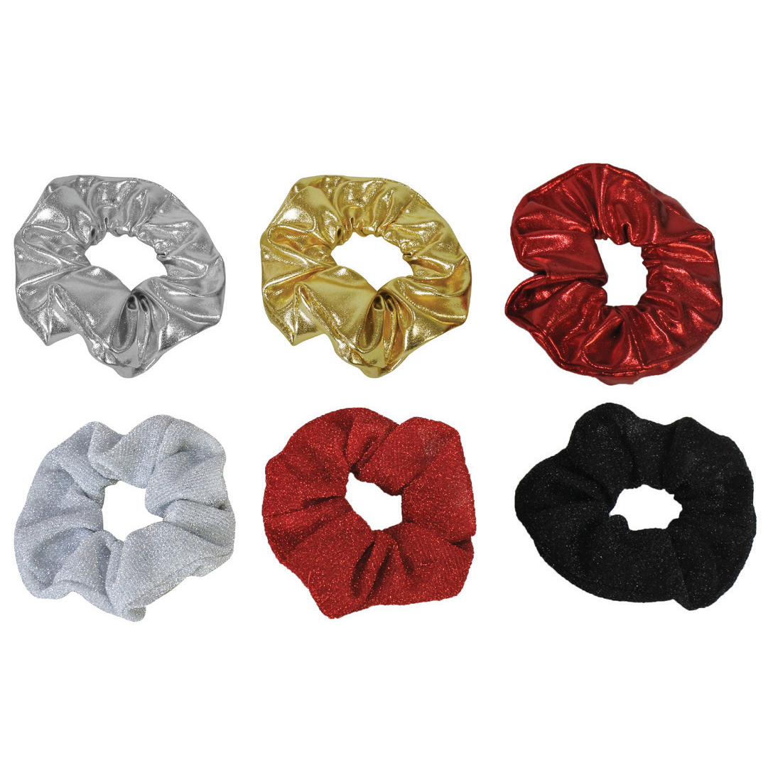 HAIR SCRUNCHIE GLITTER METALLIC 3pk 2asst Uncle Bills XC0064