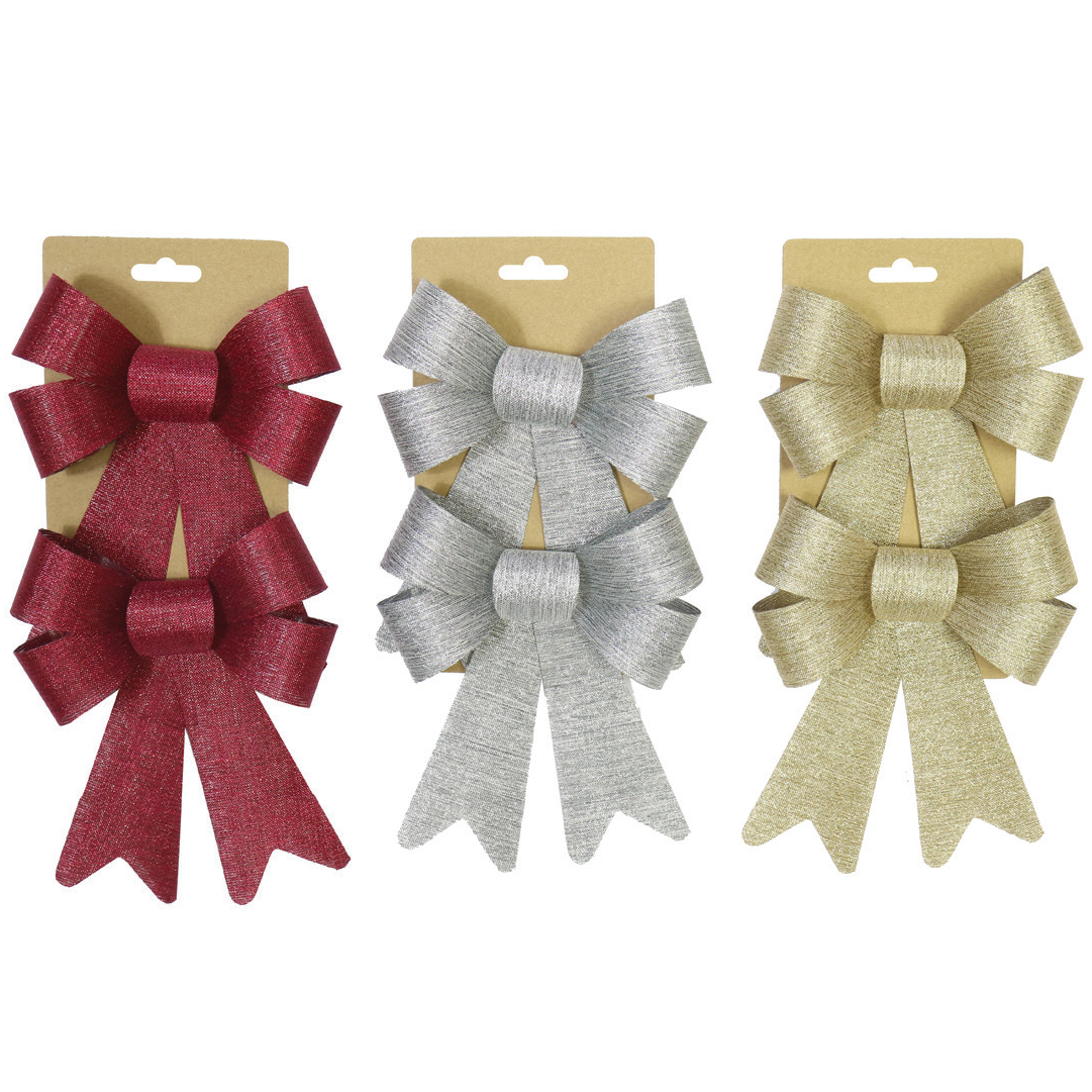 METALLIC BOWS 2pc 14x20cm 3asst Uncle Bills XD0327