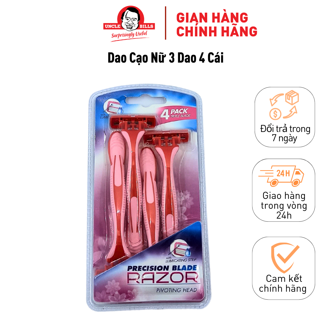 Dao Cạo Nữ Đầu Dao 3 Lưỡi Màu Hồng Uncle Bills AG0384