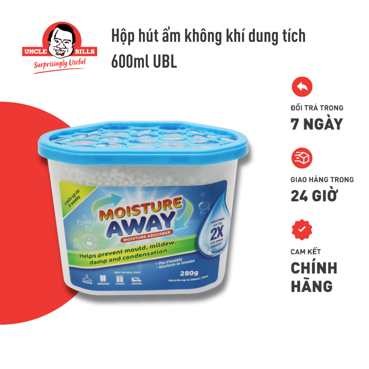 Hộp Hút Ẩm Tủ Quần Áo Tủ Giày 600ml Khử Mùi Hiệu Quả Uncle Bills BA0391