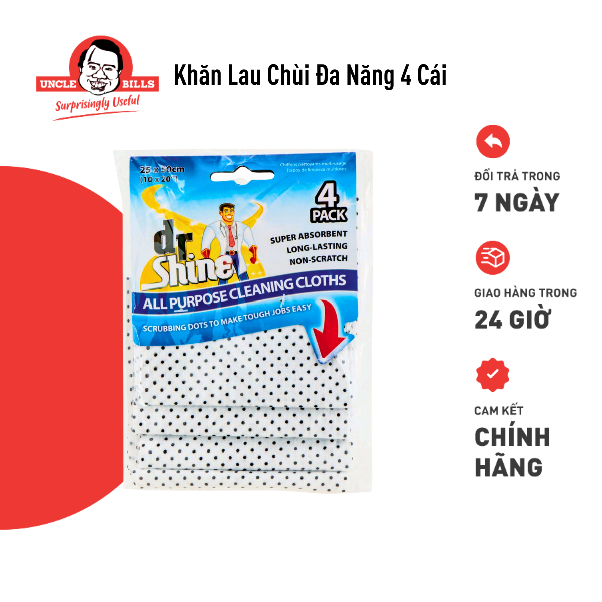 Khăn Lau Chùi Đa Năng 4 Cái Uncle Bills BC0473