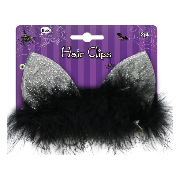 Hair Clips 2 Pk - Glitter Cat Ears - Mixed