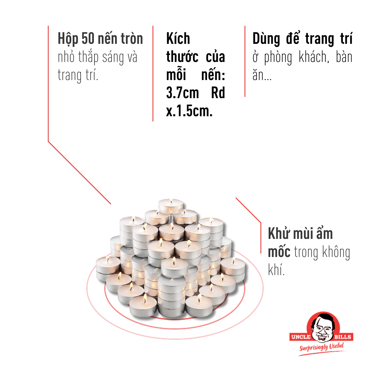 Nến Tròn Nhỏ Hộp 50 Cái Uncle Bills DH0002