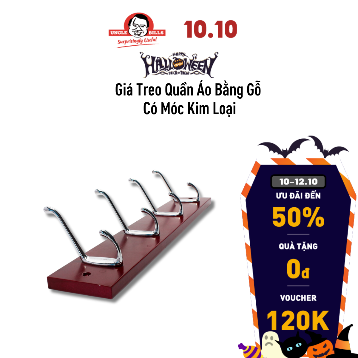 Giá treo quần áo bằng gỗ móc kim loại Uncle Bills HG0116