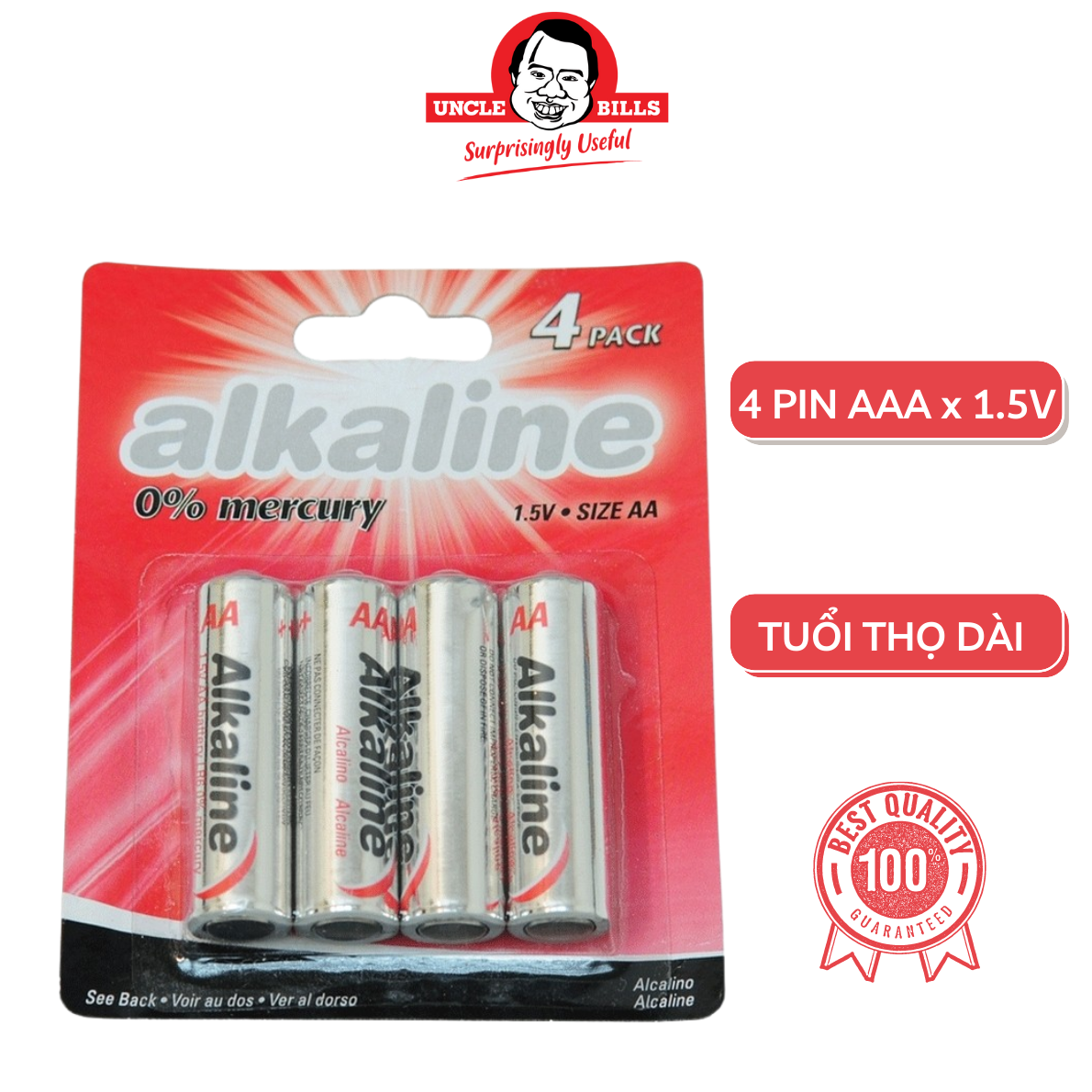 Bộ 4 Pin Alkaline AA điện thế 1.5V Uncle Bills IB0031 hàng nhập khẩu chính hãng siêu bền pin loa kẹo kéo mic không dây