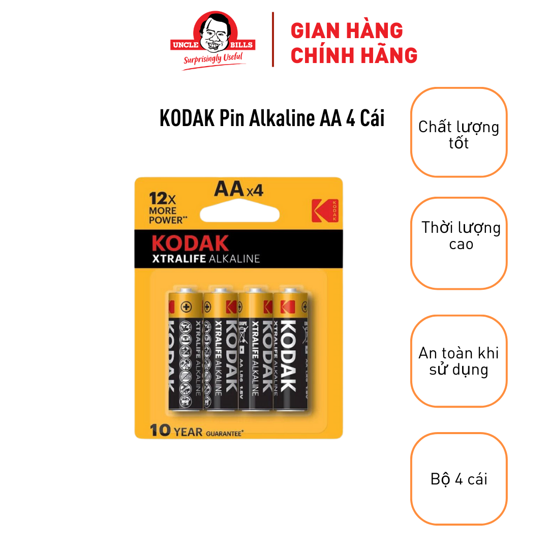 Pin Kodak Alkaline AA điện thế 1.5V Uncle Bills IB0122 (4 Pin/Bộ)