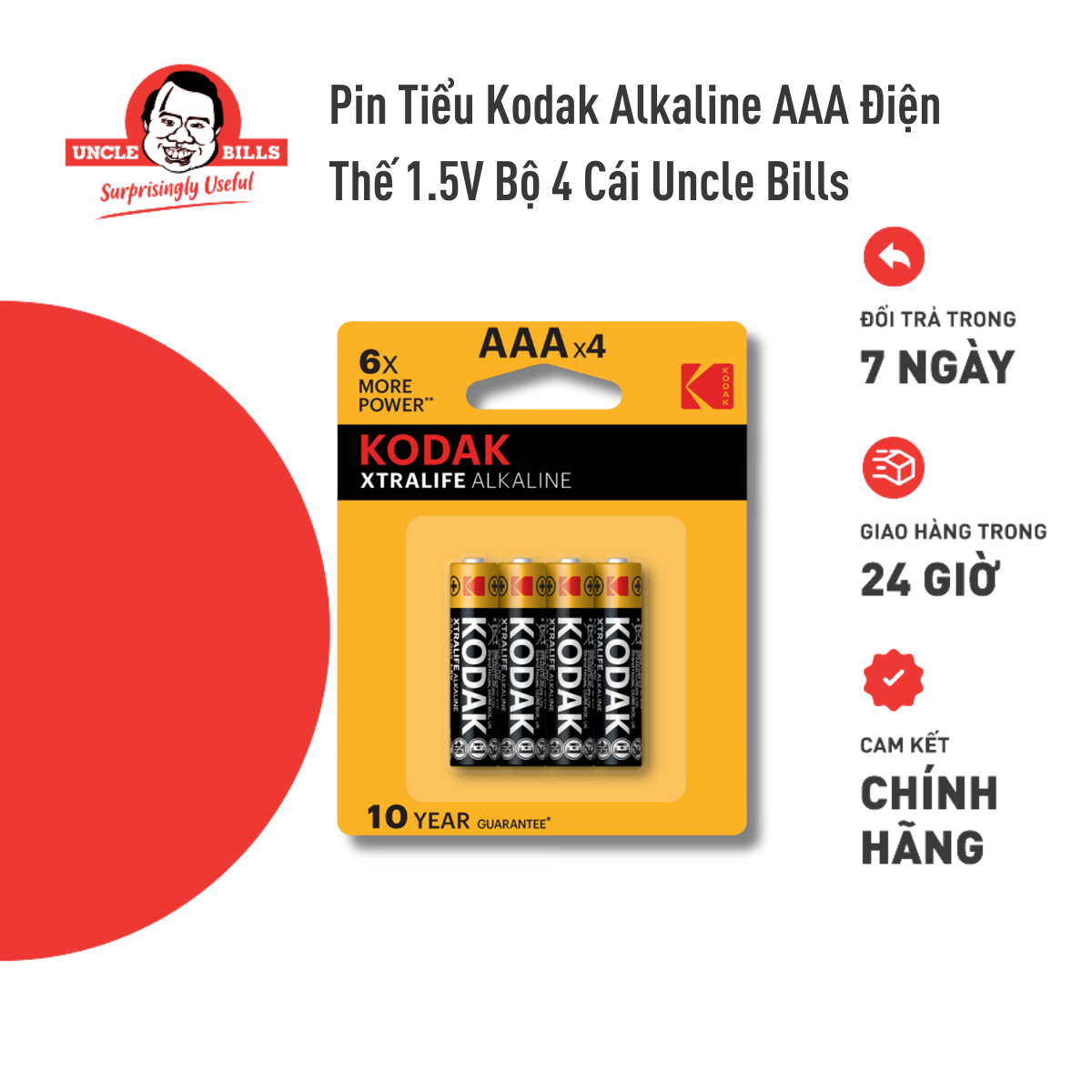 Pin Kodak Alkaline AAA Điện Thế 1.5V Bộ 4 Cái Uncle Bills IB0124
