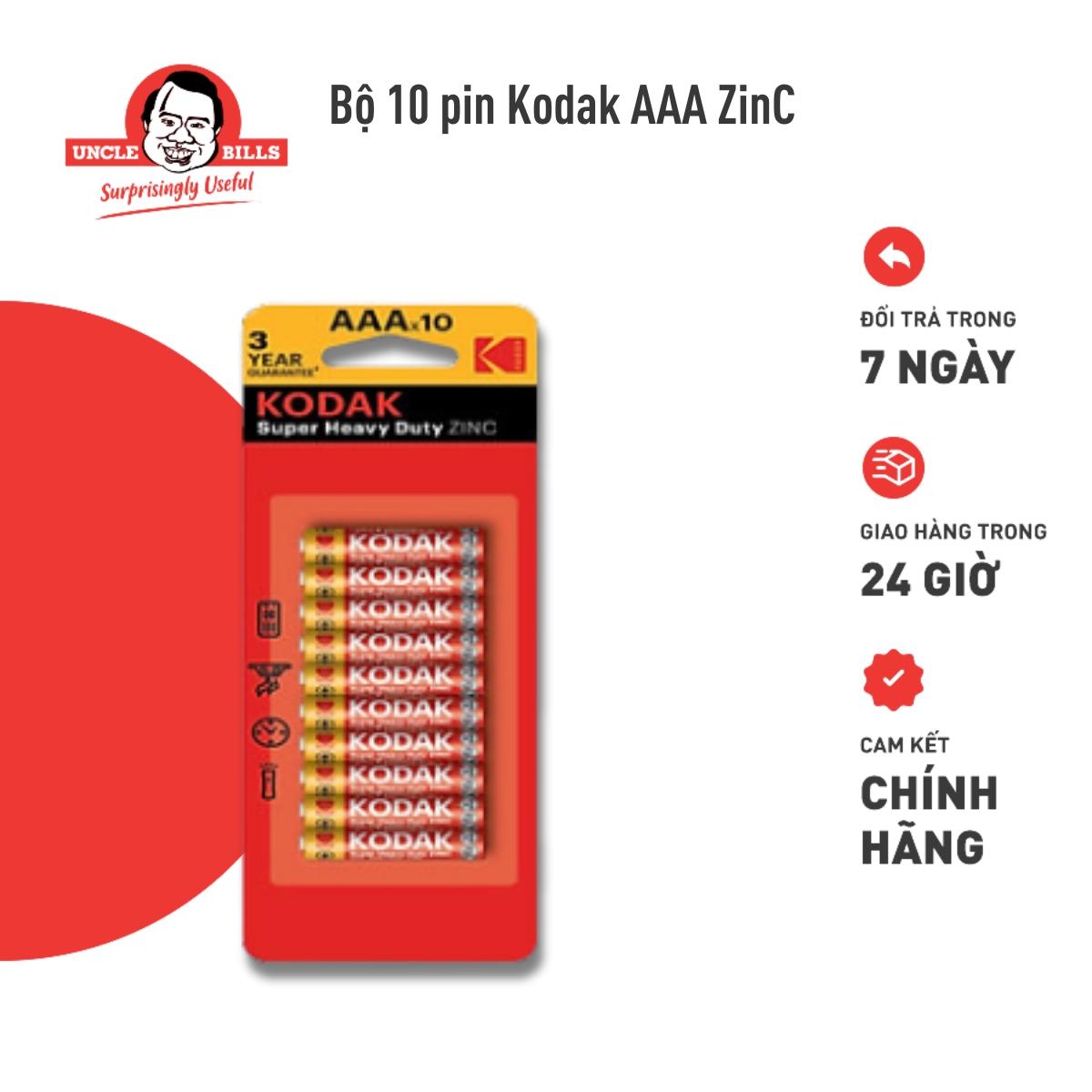 Pin KODAK AAA Điện Thế 1.5V Bộ 10 Pin Uncle Bills IB0146